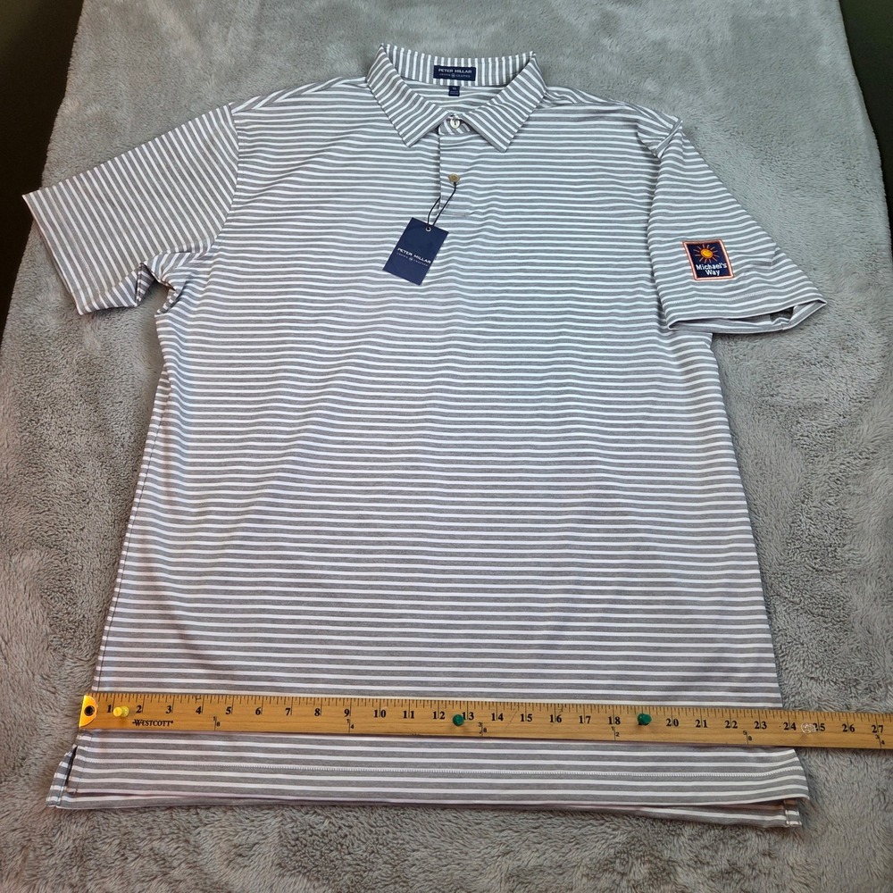 Peter Millar Polo Shirt Mens XL Crown Crafted Striped Short Sleeve Grey White